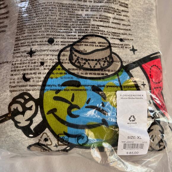 FLORENCE MARINE X MISTER GLOBE Hoodie Sweatshirt Men's Gray Save the Earth NWT - Picture 3 of 7